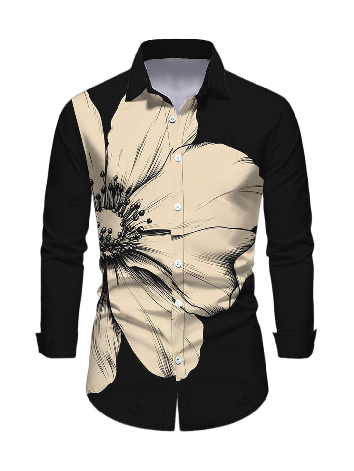 Men's Sketch Floral Print Button Up Long Sleeve Shirt