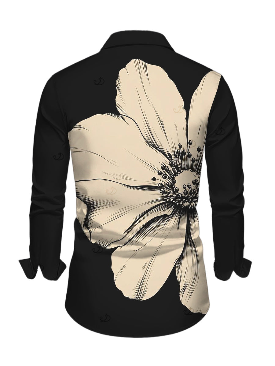 Men's Sketch Floral Print Button Up Long Sleeve Shirt
