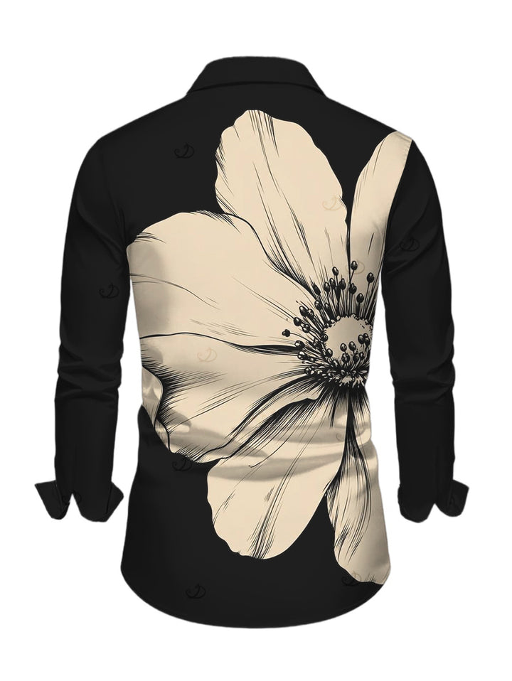 Men's Sketch Floral Print Button Up Long Sleeve Shirt