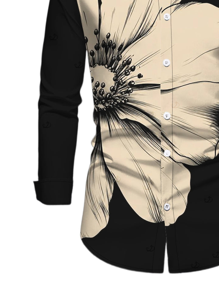 Men's Sketch Floral Print Button Up Long Sleeve Shirt