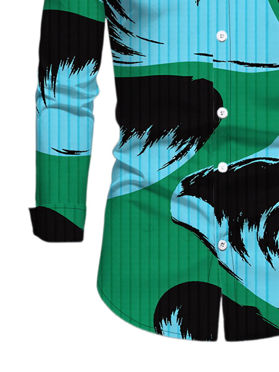 Men's Colorblock Abstract Palm Leaf Striped Print Button Up Long Sleeve Vacation Shirt