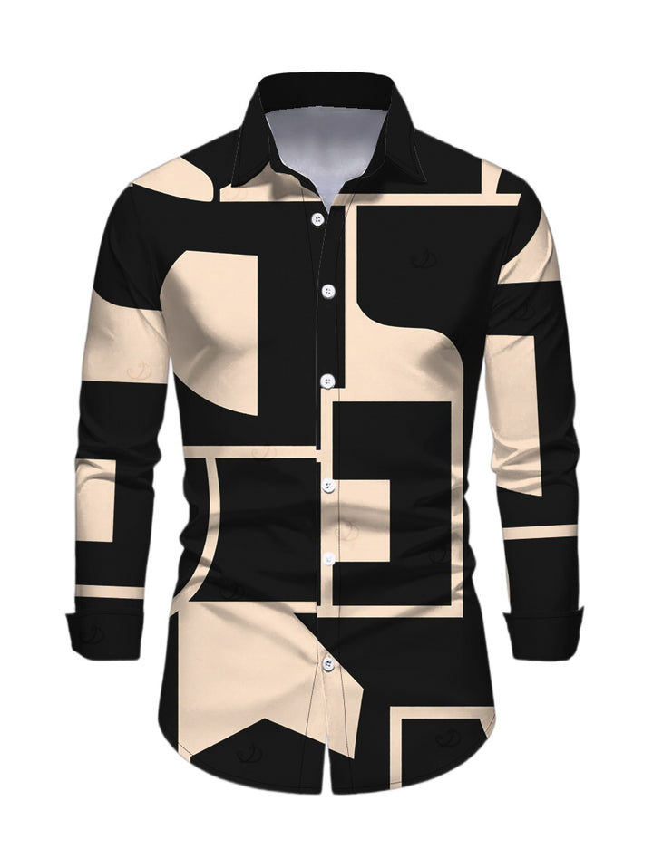 Men's Colorblock Geometric Print Button Up Long Sleeve Shirt