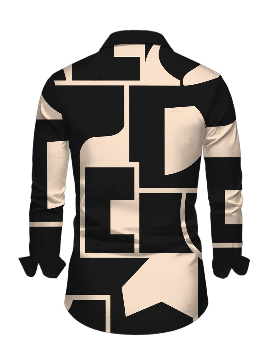Men's Colorblock Geometric Print Button Up Long Sleeve Shirt