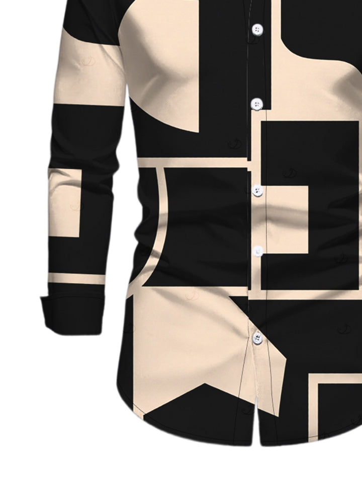 Men's Colorblock Geometric Print Button Up Long Sleeve Shirt