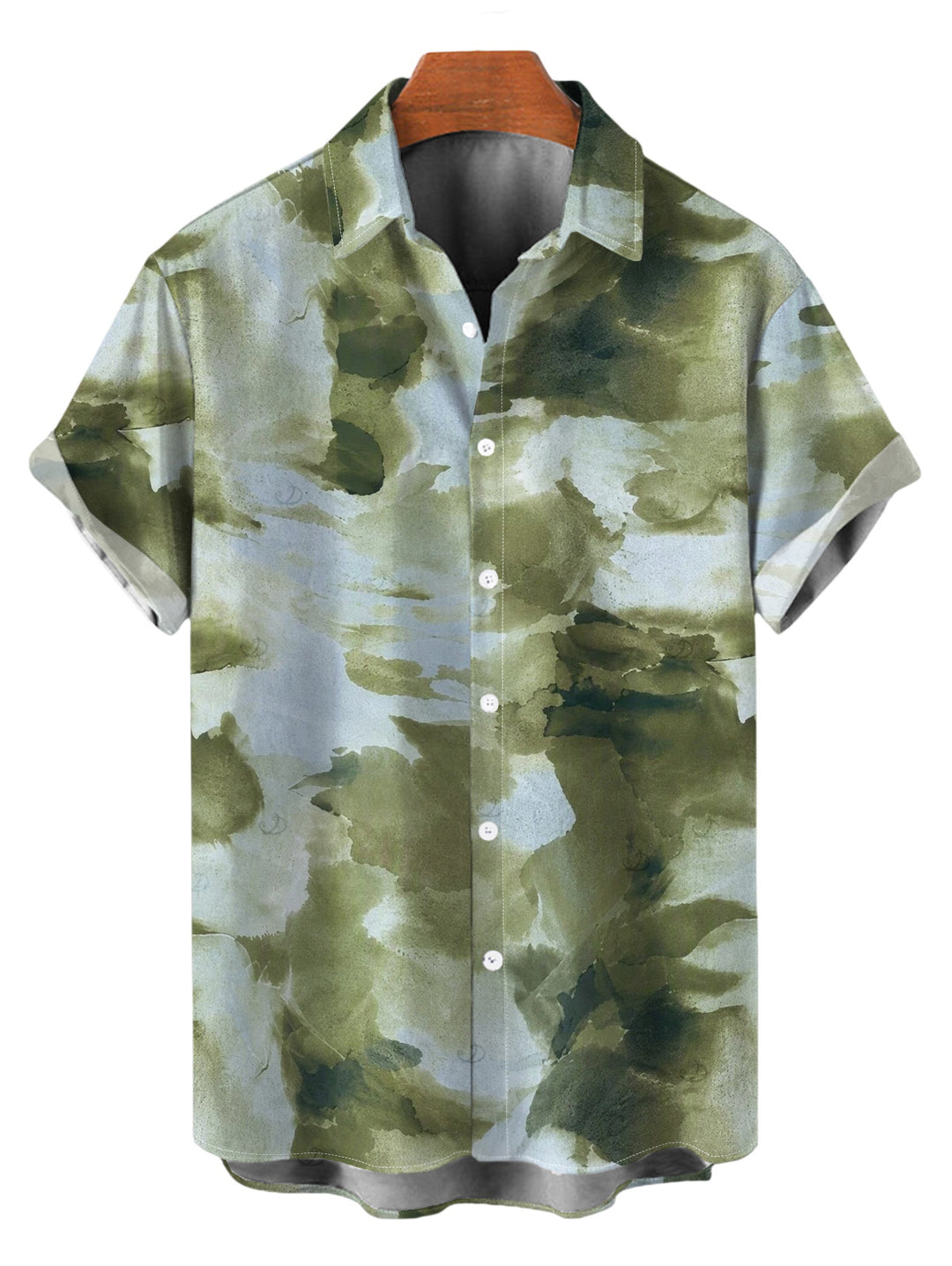 Men's Vintage Ink Painting Tie Dye Print Button Up Short Sleeve Shirt