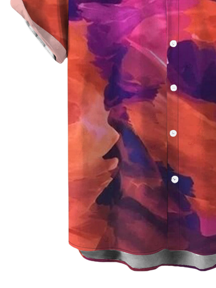 Men's Vintage Ink Painting Tie Dye Print Button Up Short Sleeve Shirt