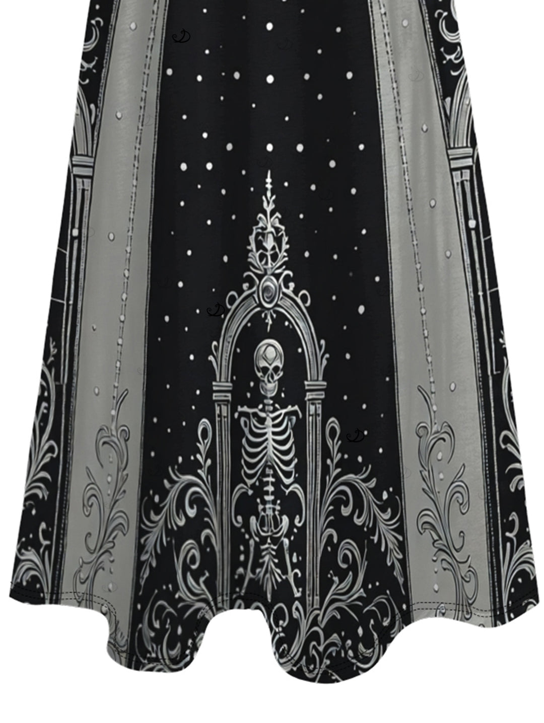 Skeleton Skull Polka Dots Printed V Neck Pocket A Line Halloween Gothic Party Dress
