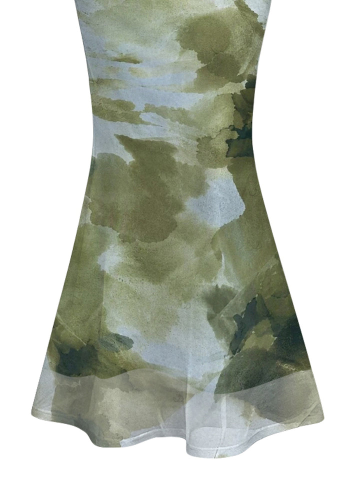 Ink Painting Tie Dye Print Crisscross Mermaid Bodycon Vintage Party Dress
