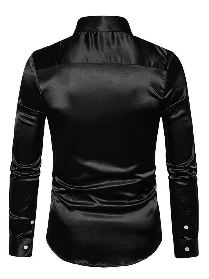 Men's Shiny Solid Color Long Sleeve Button Up Party Shirt