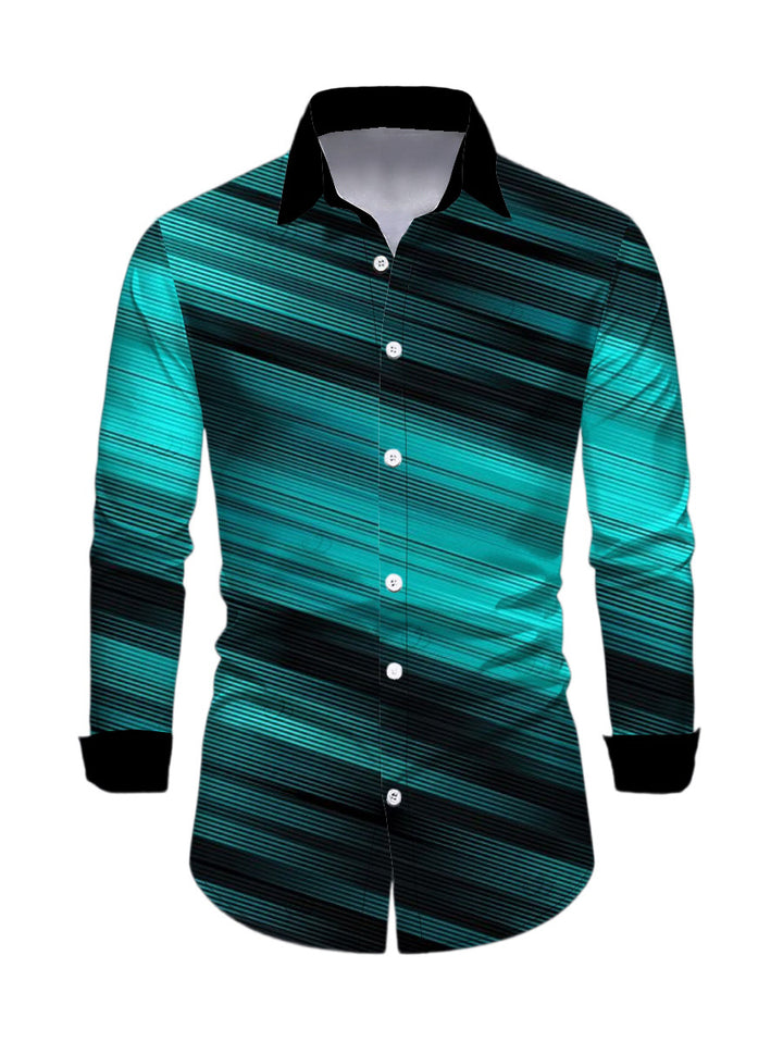 Men's Ombre Striped Print Button Up Long Sleeve Shirt