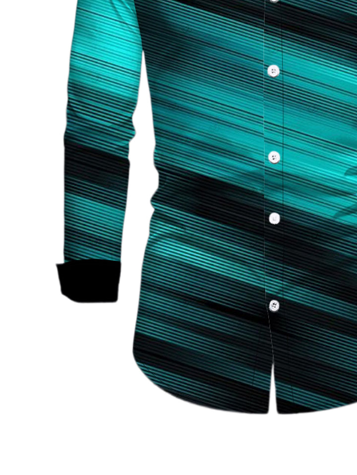 Men's Ombre Striped Print Button Up Long Sleeve Shirt