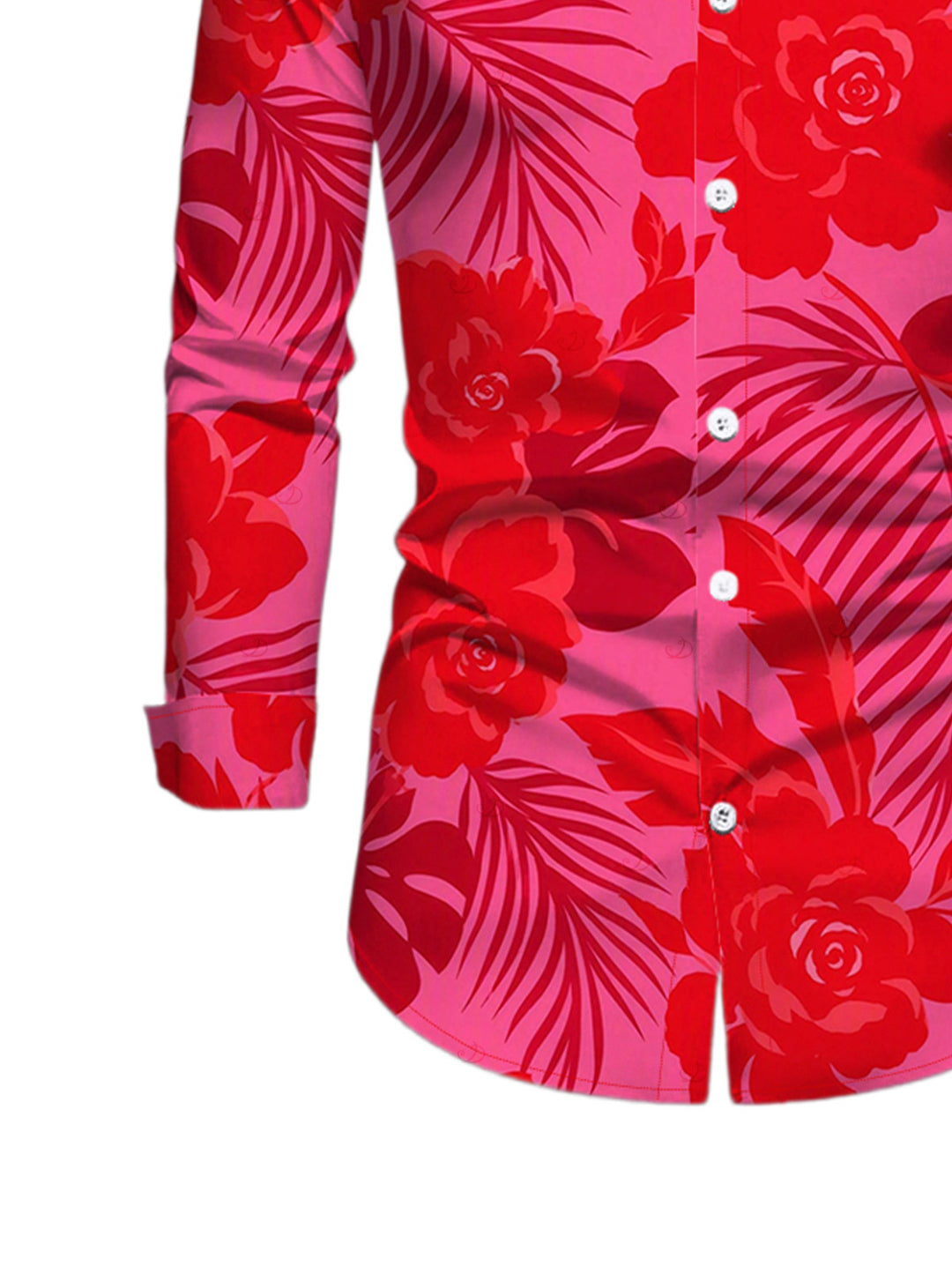 Men's Rose Floral Leaf Print Button Up Long Sleeve Shirt