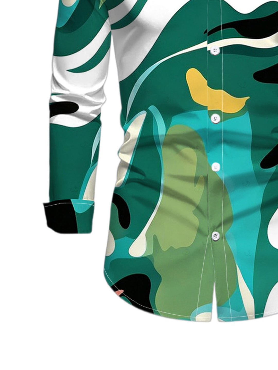 Men's Abstract Art Green Tone Blur Dye Print Button Up Long Sleeve Shirt