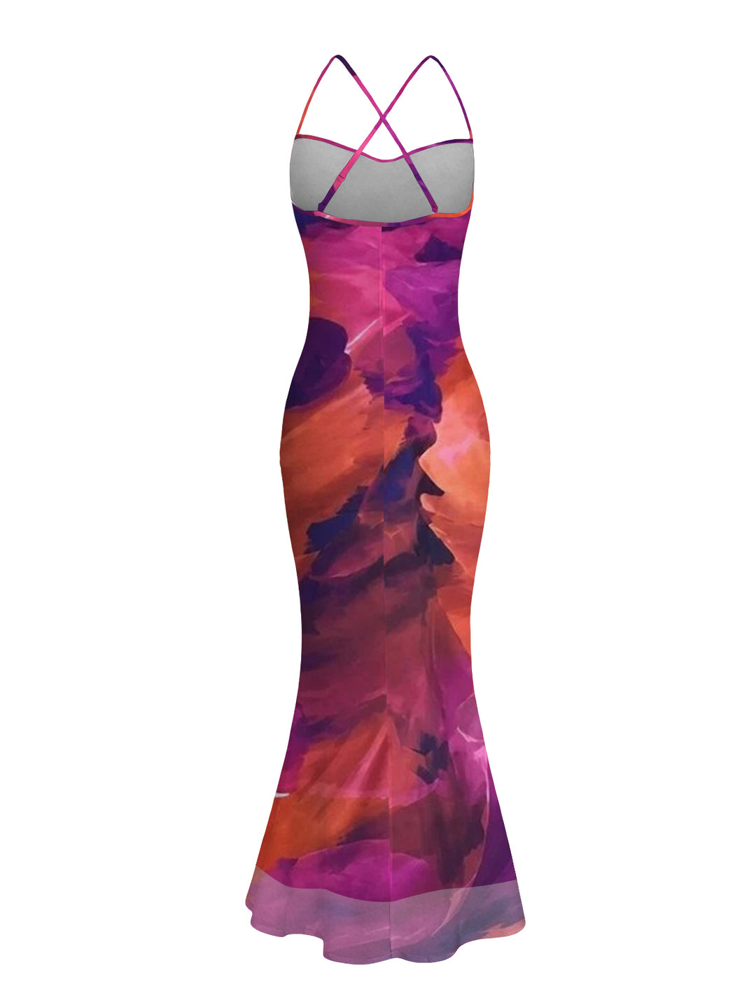 Ink Painting Tie Dye Print Crisscross Mermaid Bodycon Vintage Party Dress