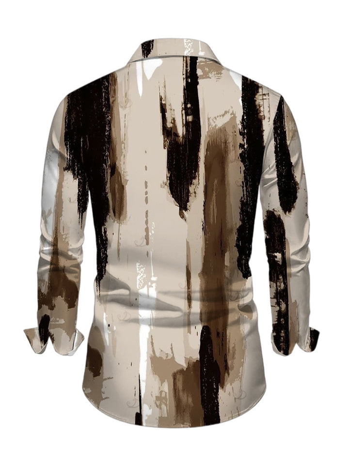 Men's Art Graffiti Ink Wash Print Button Up Long Sleeve Shirt