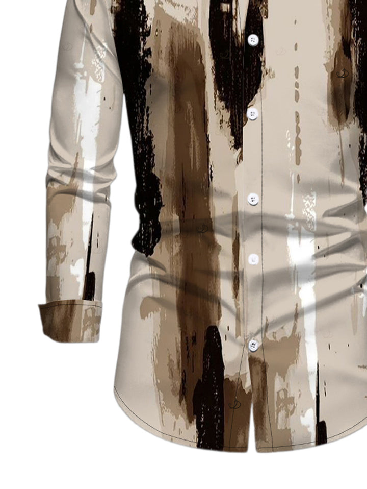 Men's Art Graffiti Ink Wash Print Button Up Long Sleeve Shirt