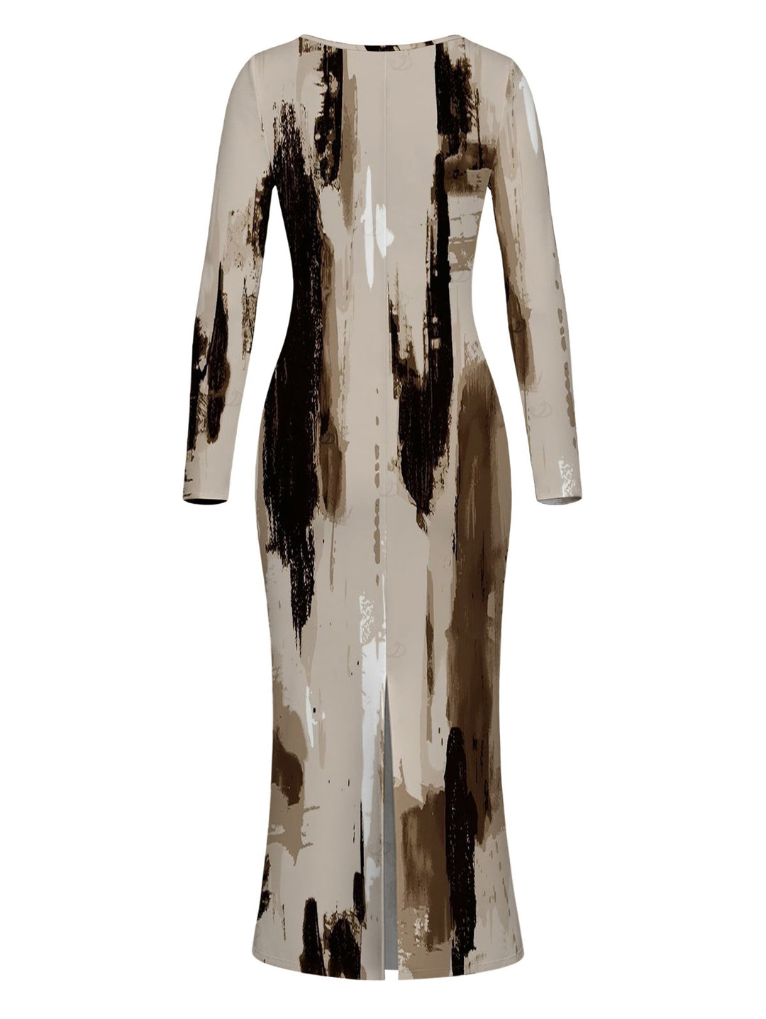 Art Graffiti Ink Wash Print Scoop Neck Long Sleeve Bodycon Dress