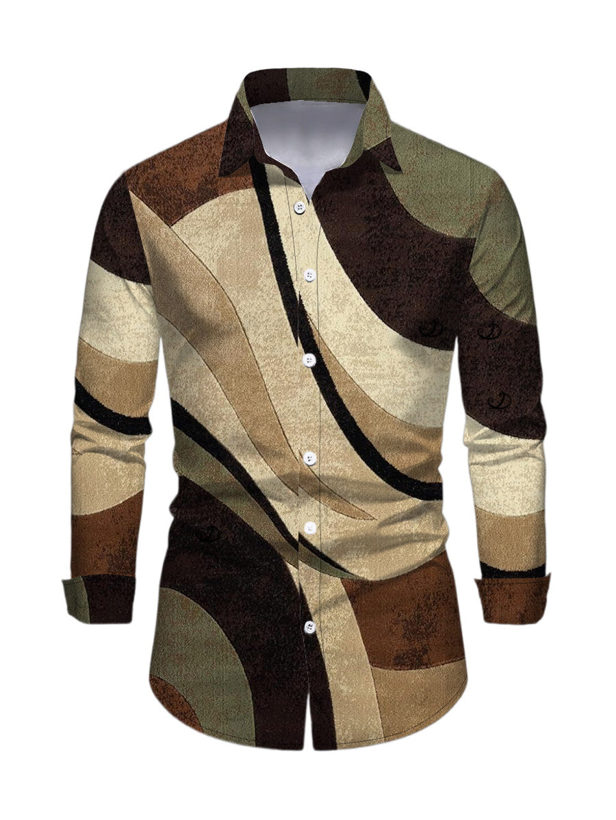 Men's Colorblock Geometric Diagonal Stripe Print Button Up Long Sleeve Shirt
