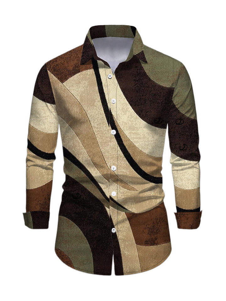 Men's Colorblock Geometric Diagonal Stripe Print Button Up Long Sleeve Shirt
