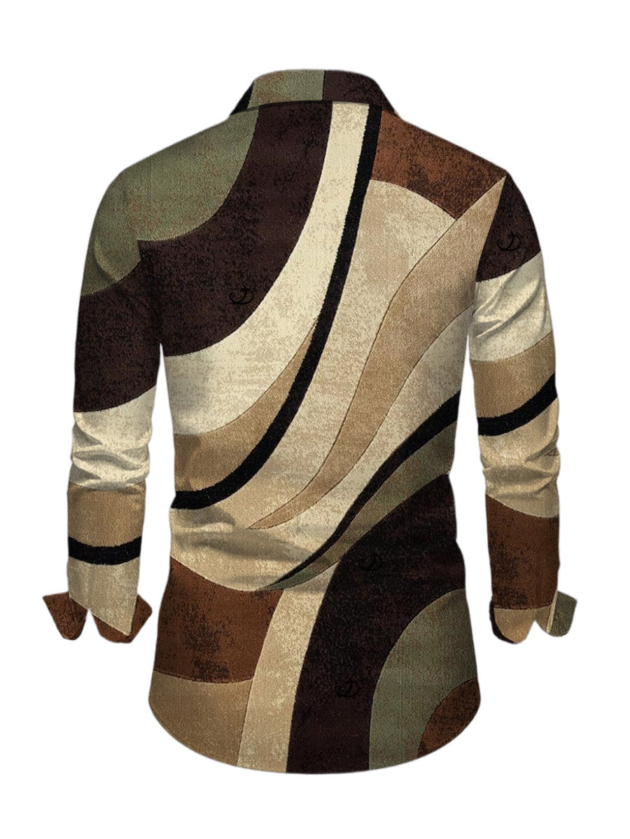 Men's Colorblock Geometric Diagonal Stripe Print Button Up Long Sleeve Shirt