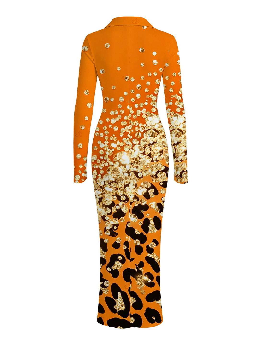 Ombre Leopard Sequin Print Ruched Turn Down Collar Button Up Bodycon Shirt Dress