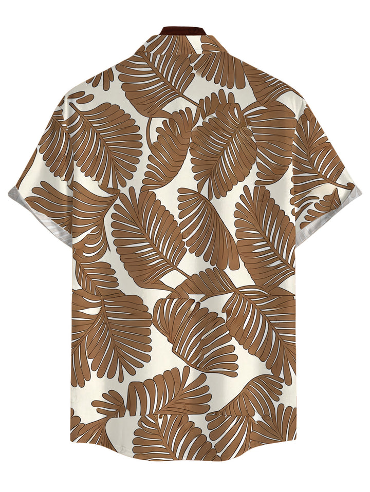 Men's Tropical Palm Leaf Print Button Up Beach Vacation Shirt