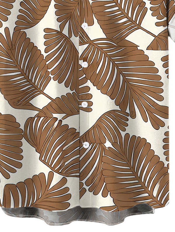 Men's Tropical Palm Leaf Print Button Up Beach Vacation Shirt