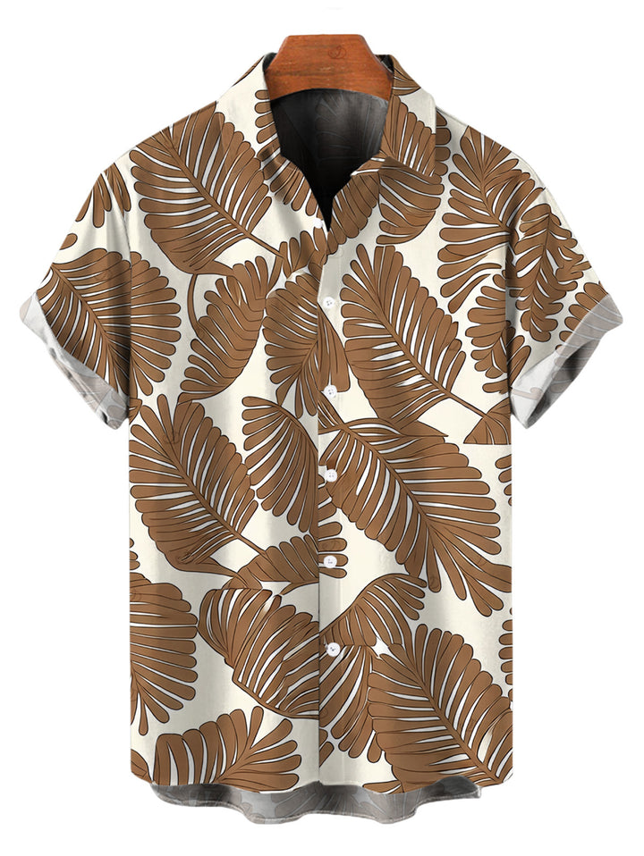 Men's Tropical Palm Leaf Print Button Up Beach Vacation Shirt