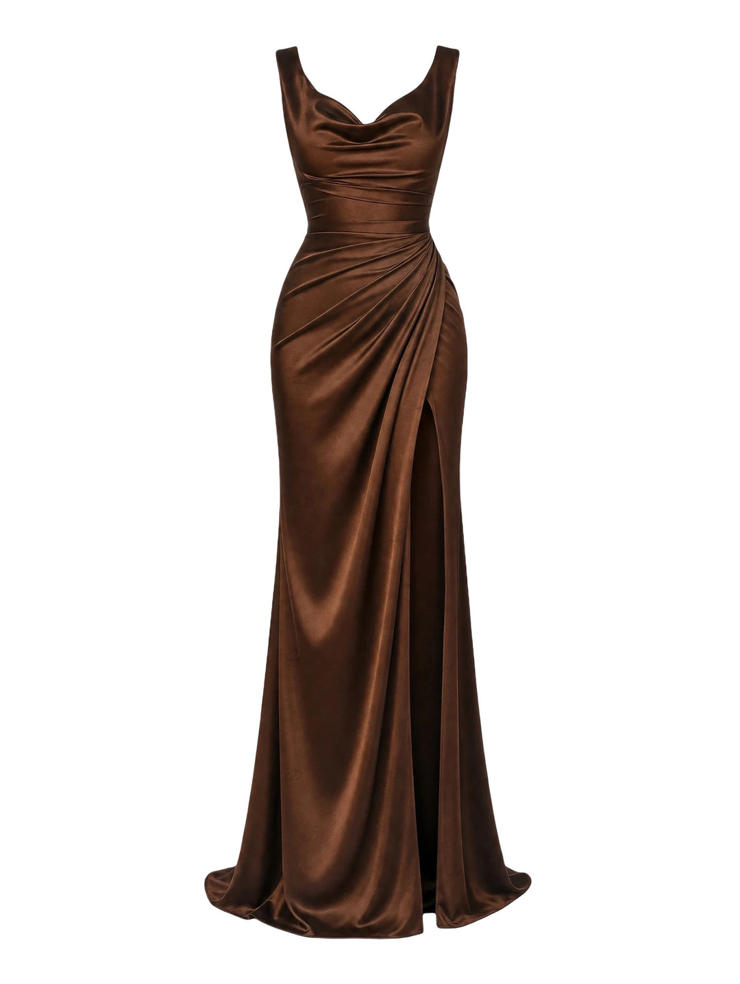 Solid Color Ruched High Slit Bodycon Satin Party Dress