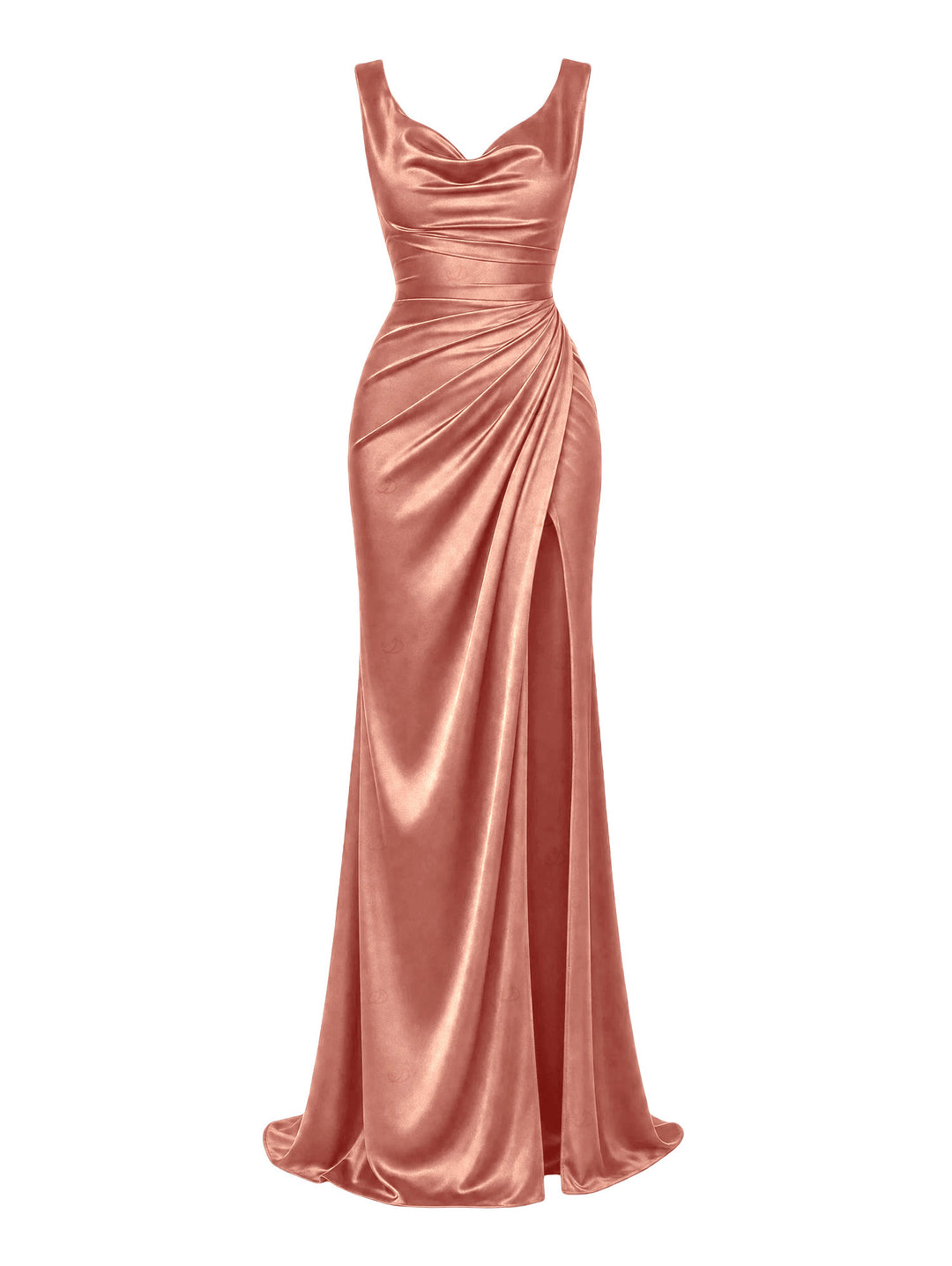 Solid Color Ruched High Slit Bodycon Satin Party Dress