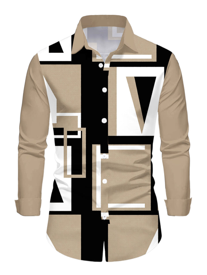 Men's Colorblock Geometric Print Button Up Long Sleeve Shirt