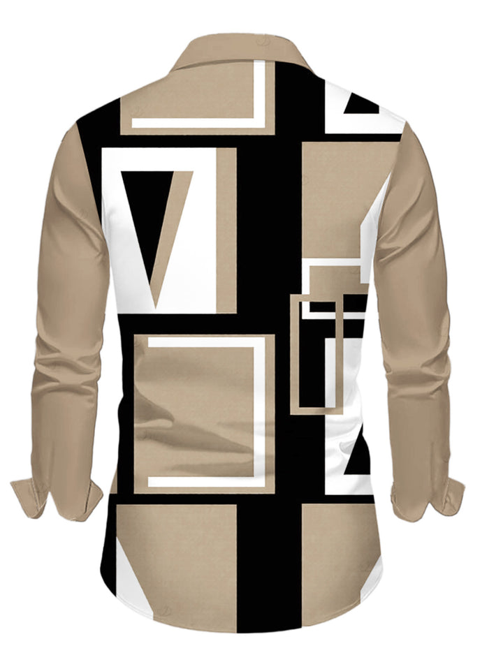 Men's Colorblock Geometric Print Button Up Long Sleeve Shirt