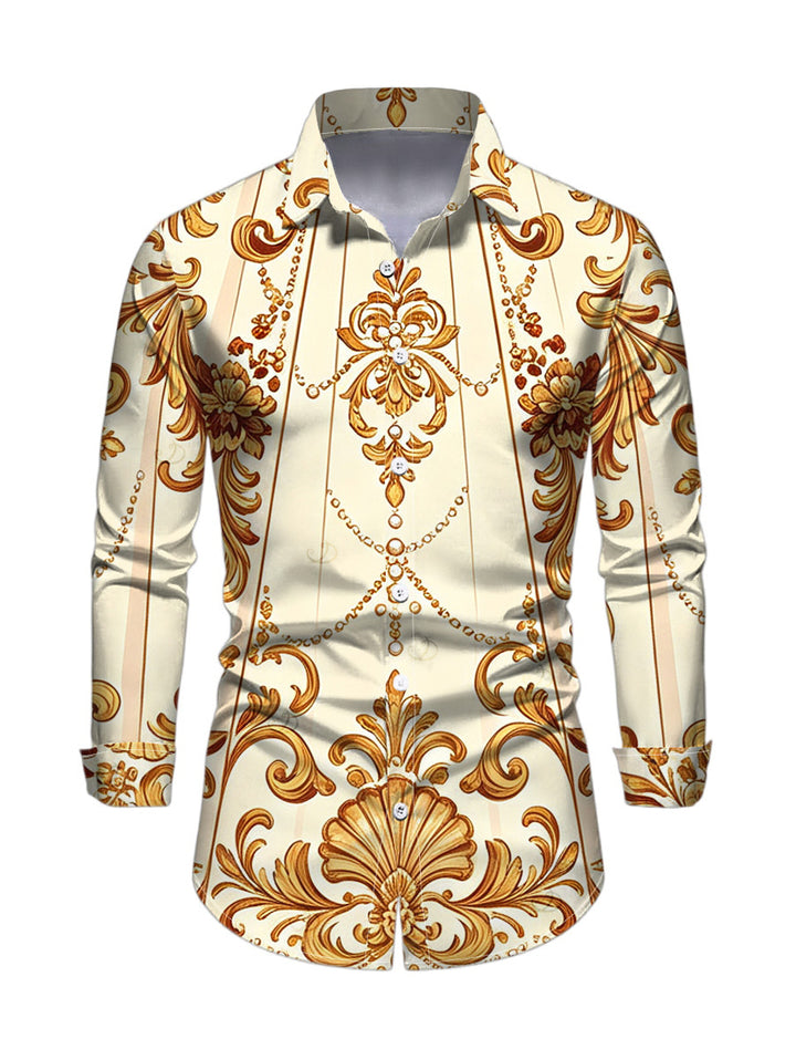 Men's Baroque Palace Print Button Up Long Sleeve Vintage Shirt
