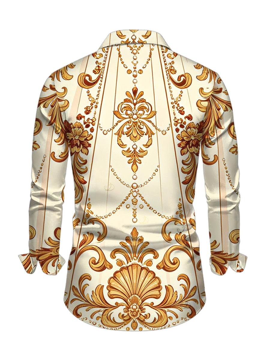 Men's Baroque Palace Print Button Up Long Sleeve Vintage Shirt
