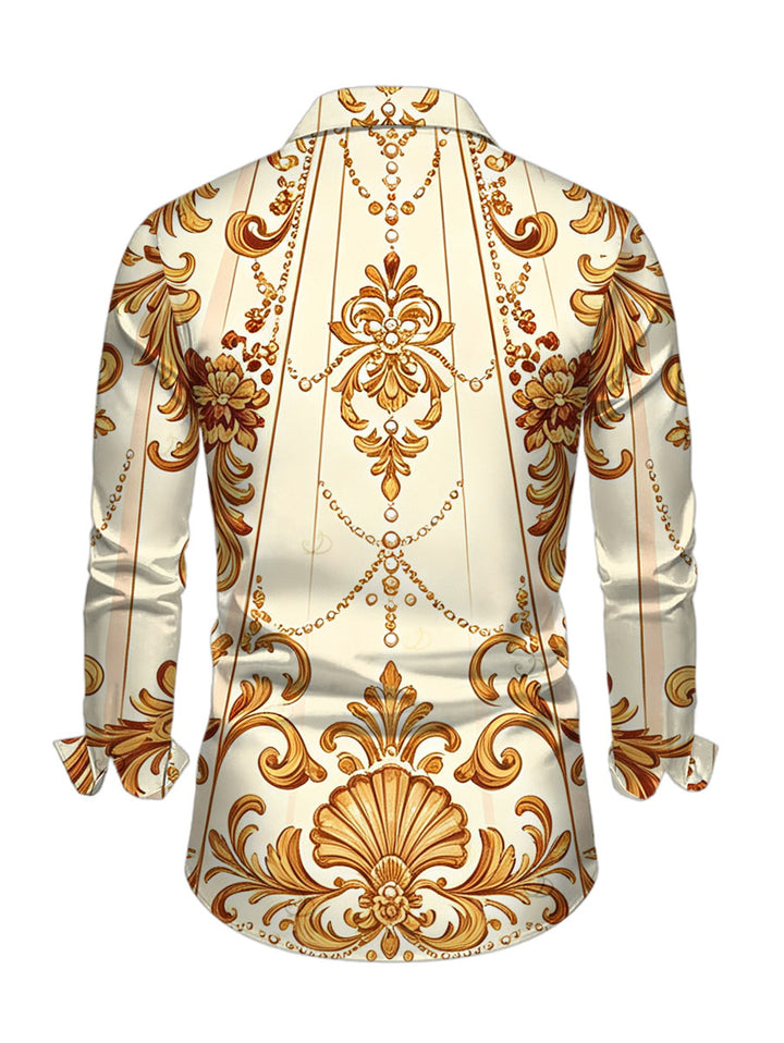 Men's Baroque Palace Print Button Up Long Sleeve Vintage Shirt