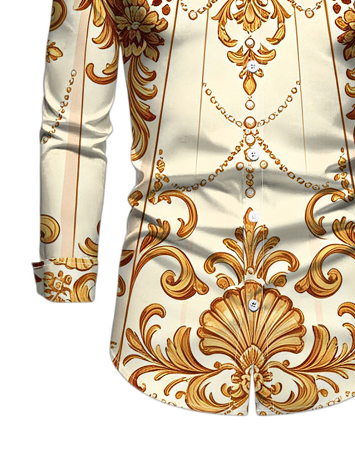 Men's Baroque Palace Print Button Up Long Sleeve Vintage Shirt