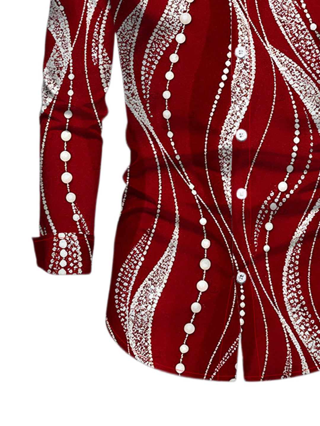 Men's Pearl Rhinestone Wave Print Button Up Long Sleeve Shirt