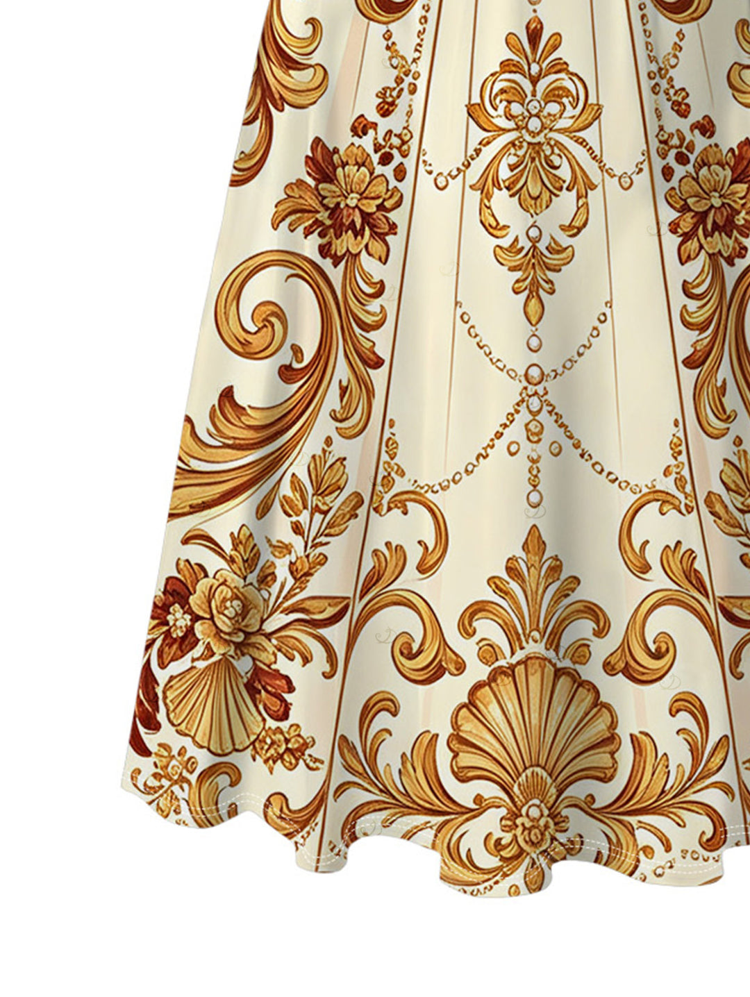 Baroque Palace Print Pocket Square Neck A Line Vacation Vintage Dress