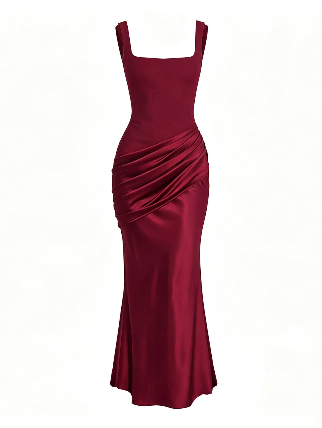 Solid Color Square Neck Satin Panel Bodycon Maxi Elegant Party Dress