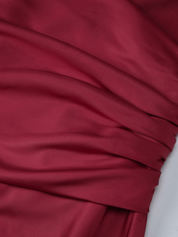 Solid Color Square Neck Satin Panel Bodycon Maxi Elegant Party Dress