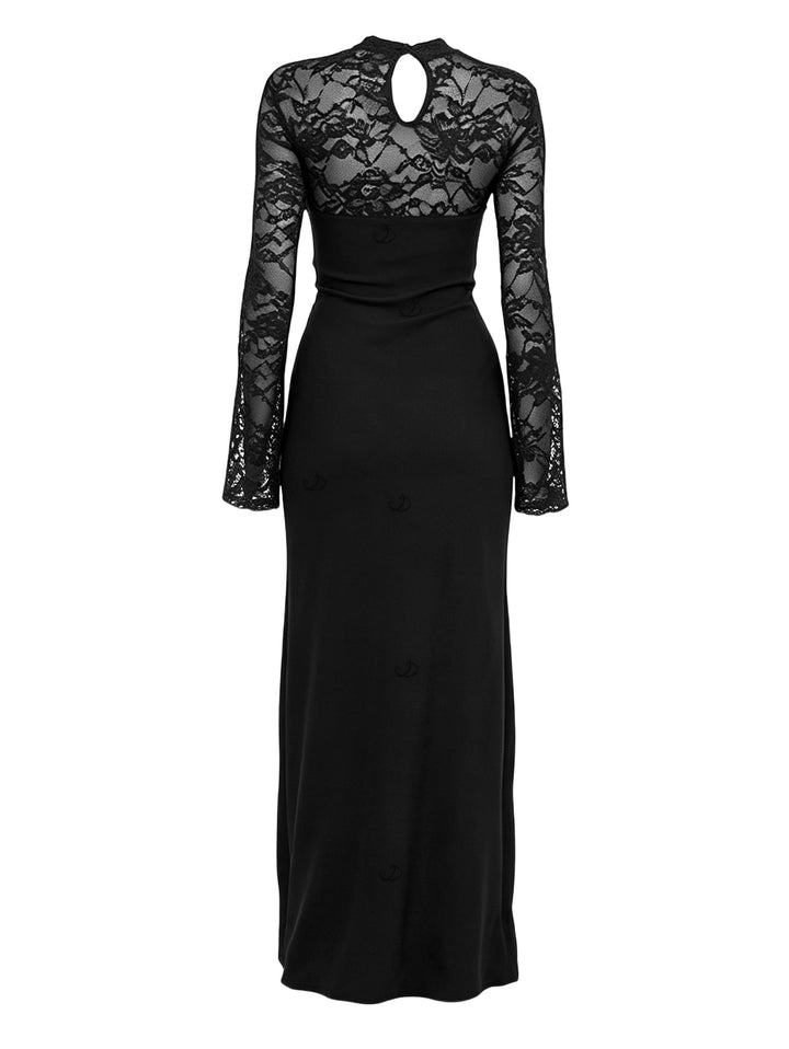 Floral Lace Panel Cut Out Long Sleeve Slim Slit Bodycon Party Dress