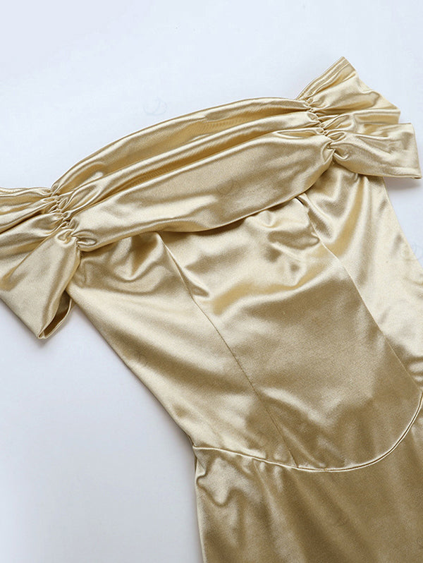 Off the Shoulder Ruched Solid Color Bodycon Elegant Party Dress