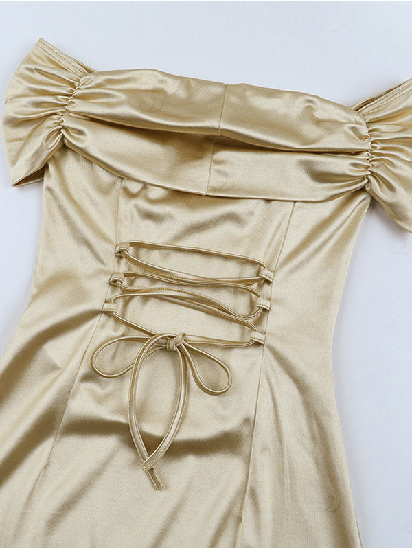 Off the Shoulder Ruched Solid Color Bodycon Elegant Party Dress