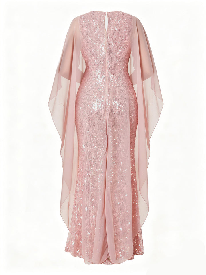 Shinny Shawl Sleeveless Evening Slim Long Party Dress