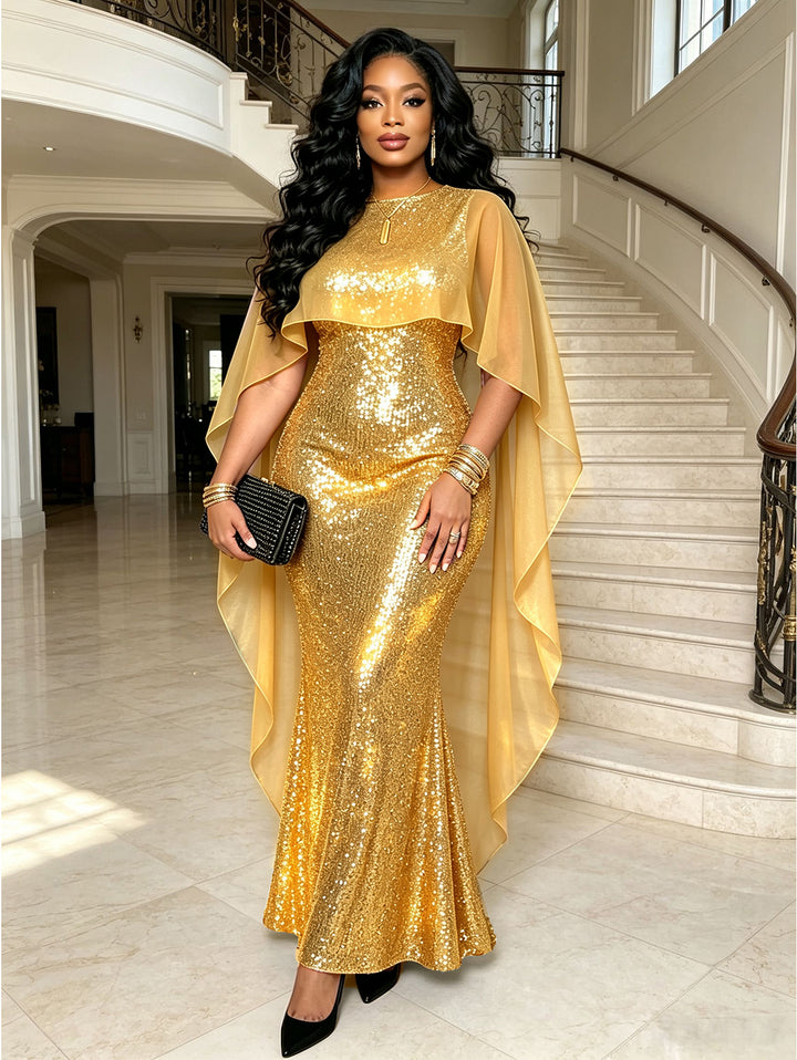 Shinny Shawl Sleeveless Evening Slim Long Party Dress