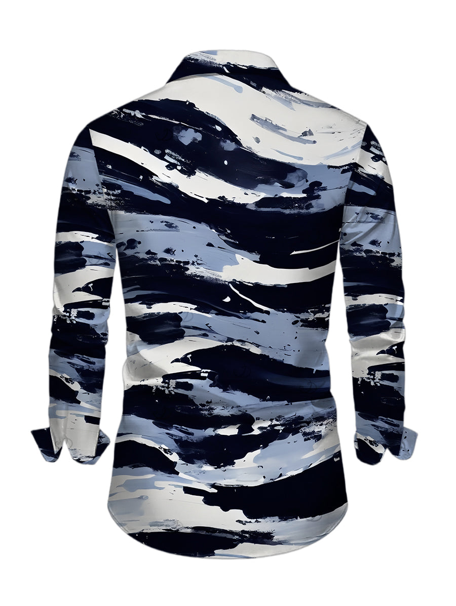 Men's Artistic Ink Wash Brush Stroke Print Long Sleeve Button Up Shirt