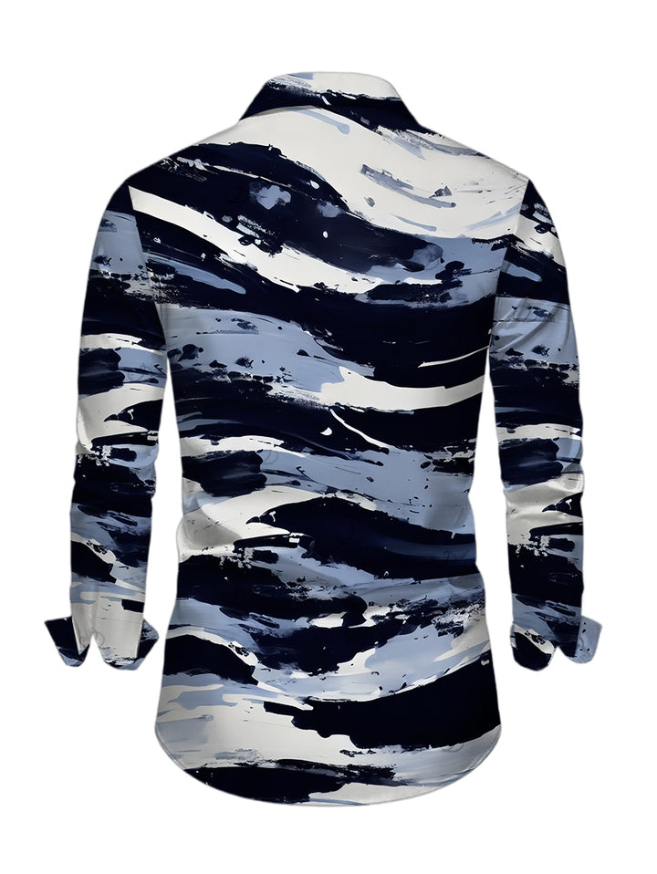 Men's Artistic Ink Wash Brush Stroke Print Long Sleeve Button Up Shirt