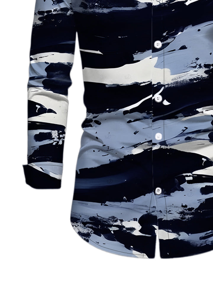 Men's Artistic Ink Wash Brush Stroke Print Long Sleeve Button Up Shirt