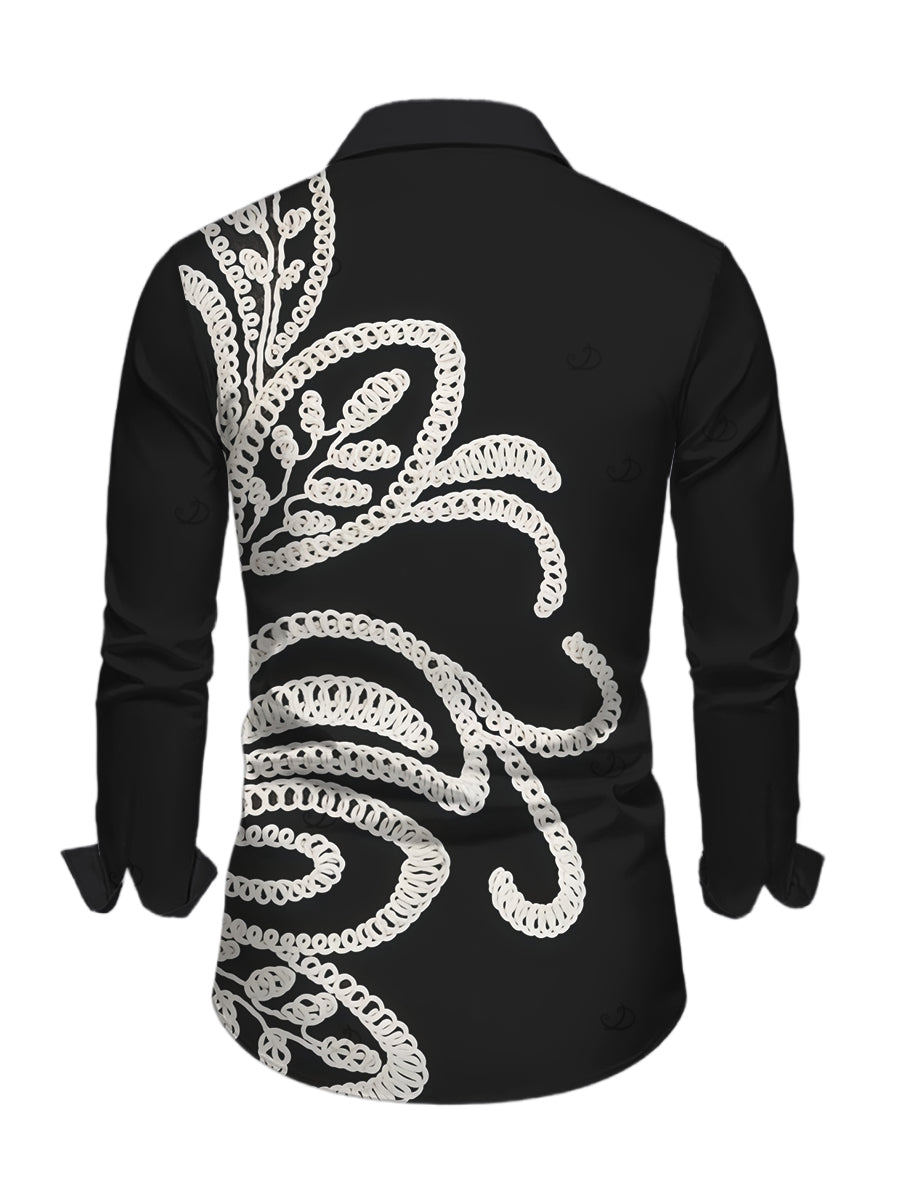 Men's Vintage Crochet Hollow Out Pattern Long Sleeve Button Up Shirt
