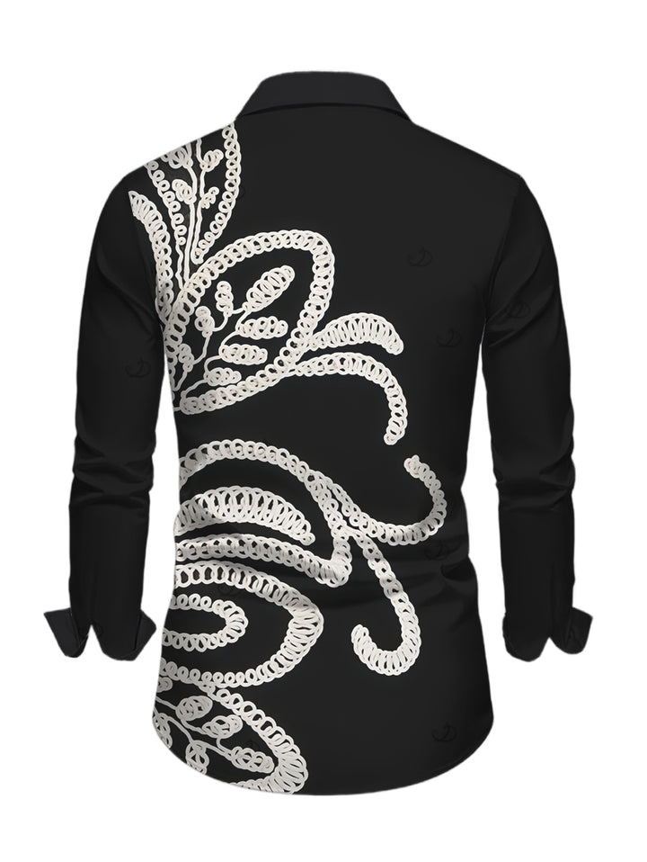 Men's Vintage Crochet Hollow Out Pattern Long Sleeve Button Up Shirt